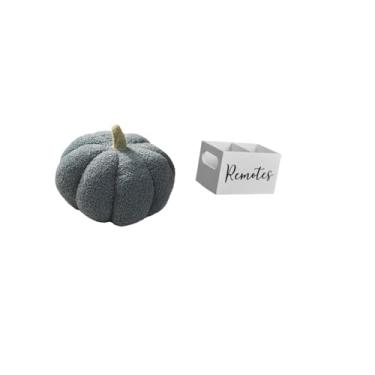 Imagem de Fenteer Almofada de Pelúcia de Abóbora de Halloween para Sofá E Organizador de Controle Remoto de Madeira Retrô para Quarto, Sala de Estar, Mesa de Cabeceira,