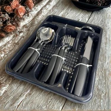 Imagem de Jogo de Talheres 25 Peças com Porta-Talher – Faqueiro de Aço Inox com Cabos Ergonômicos | Ideal para 6 Pessoas | Design Moderno e Elegante – Cor Preta