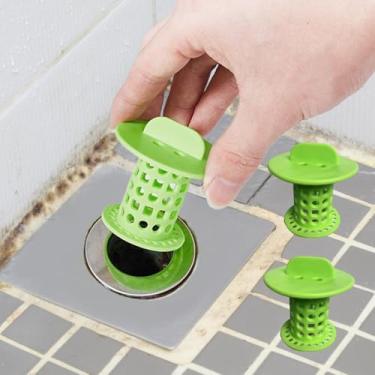 Imagem de Pacote com 2 filtros de drenagem de pia de plástico para coletor de cabelo, protetor de ralo de chuveiro, antiobstrução, rolha de água para banheiro e cozinha
