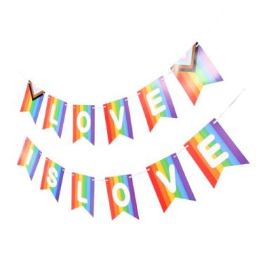 Imagem de Faixa de arco-íris gay LGBT decoração de festa orgulho bandeiras de cordas para celebrações ornamento de orgulho para eventos de noivado