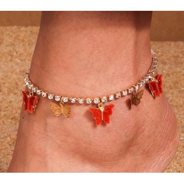 Imagem de Tornozeleira feminina banhada a ouro, moda, zircão, strass, borboleta, acessórios de joias modernas, One Size, Metal, Sem Pedra Preciosa