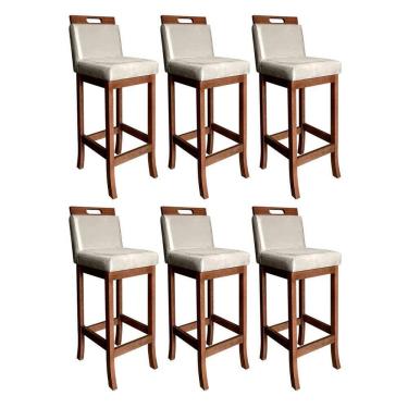 Imagem de Kit 6 Banquetas Alta Milão Estofada 104 Cm Madeira Maciça Suede Bege CCS