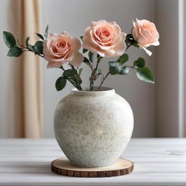 Imagem de Mataura Vaso de cerâmica pequeno de 20 cm – vasos decorativos modernos para decoração de casa, vasos de flores redondos rústicos texturizados para sala de estar, entrada, mesa de jantar, cornija e