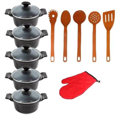 Imagem de Jogo De Panela Preto Liso Cerâmica Talher Javali Aal 16A24Cm