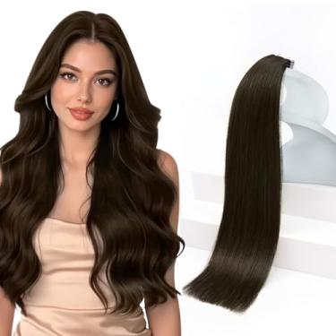 Imagem de Sunny Hair Extensões de cabelo humano real com fita adesiva invisível, extensões de cabelo Remy para mulheres, marrom escuro, 40,64 cm, 20 peças, 50 g