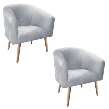 Imagem de Kit 02 Poltronas Stella Suede Cinza Pés Palito Natural
