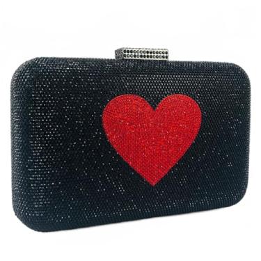 Imagem de Boutique De FGG Bolsas femininas de cristal de luxo com coração e amor bolsa clutch para casamento nupcial com strass (preto, vermelho, mini), Preta/vermelha, Mini