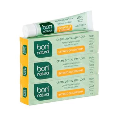 Imagem de Creme Dental com Óleo Natural de Hortelã e Extrato de Cúrcuma, Vegano e Natural, Ação Anti-inflamatória, Sem Flúor, Sem Parabenos, Sem Triclosan, Amarelo, Boni Natural, 90g, 3 unidades