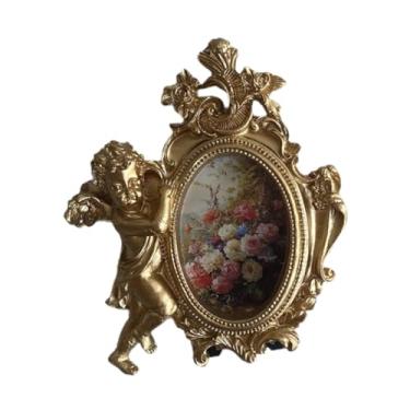 Imagem de Bothyi Moldura de foto dourada vintage, porta-retratos de resina, suporte para exibição de fotos, design de anjo antigo para mesa, casamento, festa em casa,