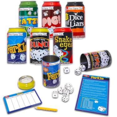 Imagem de 6 Pack Family Dice Games for Kids and Adults 4-8, 8-12 - Tin Can Travel Table Games and Activities, Farkle, Snake Eyes, Bunco, Dice of Liars, More | Family Game Night Bundle