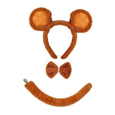 Imagem de simhoa Tiara com orelhas de rato, gravata borboleta e orelhas de rato para brincadeiras de faz de conta, carnaval e Halloween, Marrom