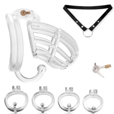 Imagem de Dispositivo de gaiola de castidade masculina com gancho, castidade para homens com fechaduras transparentes, tamanho grande, perfeito para uso a longo prazo e uso diário, gaiola para pênis, material