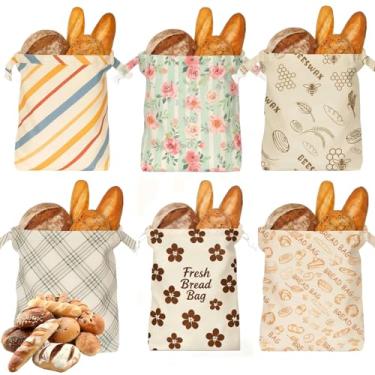 Imagem de Pacote com 4 sacos de pão de cera de abelha reutilizáveis para fermento e pão caseiro - Sacos de algodão de 43 x 33 cm de espessura com forro de cera de abelha natural, seguro para congelador e