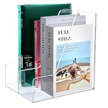 Imagem de Pacote com 2 porta-arquivos de revistas de acrílico transparente, organizador de mesa vertical e rack de armazenamento para mesa de escritório e espaço de trabalho doméstico comporta pastas, fichários