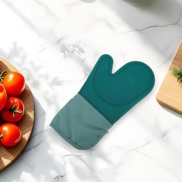 Imagem de Generic 1 luva de forno curta com abertura lateral redonda lavar à mão apenas pano de algodão de silicone verde enegrecido 33,5 x 18,5 cm
