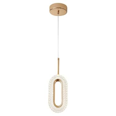 Imagem de DotoKotl Lustre dourado moderno, mini lustre de cristal, sombra acrílica, LED tricolor regulável, adequado para sala de jantar quarto sala de jantar lustre ajustável
