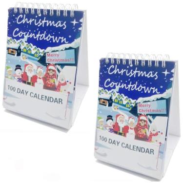 Imagem de Calendário de contagem regressiva de Natal de 100 dias 2025, Calendário de contagem regressiva de Natal, Calendário do Advento de Desktop para decoração de quartos de escritório em casa (2-pack)