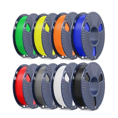 Imagem de SUNLU Pacote de filamentos PLA+2.0 atualizado, conjunto de filamentos de impressora 3D multicolorido, adequado para impressora Bambu Labs, preto + branco + cinza + vermelho + azul + verde + amarelo +