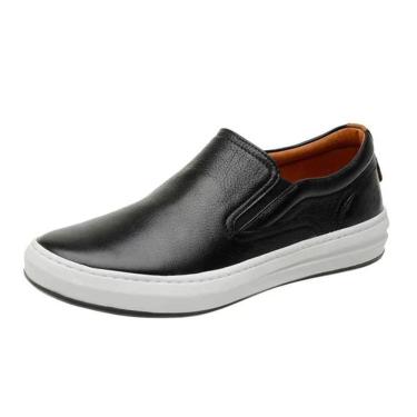 Imagem de Tenis Slip On Couro Casual Calce Facil Palmilha Gel Anti-Impacto Solado Borracha Macio