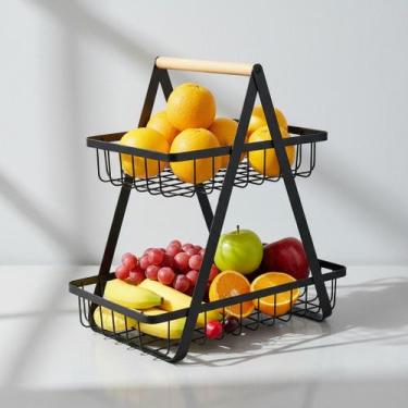 Imagem de Fruteira De Mesa Dupla Aramado Metal Frutas 2 Andares Preto - Sem marc