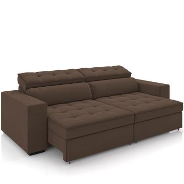 Imagem de Sofá Retrátil Reclinável Para Sala De Estar Living 290cm Clara M03 Veludo Marrom - Lyam Decor