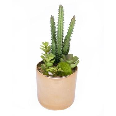 Imagem de Vaso Decorativo Dourado Com Cactos e Suculenta Artificial F04 - D'Ross