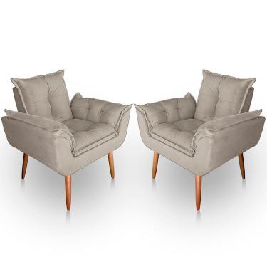 Imagem de Kit 02 Poltrona Para Sala E Quarto Decorativa Opala Suede Cor Bege