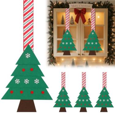 Imagem de Fiwochic 4 peças mini guirlanda e fita de Natal de 30,5 cm x 20,3 cm para armários de cozinha, decoração de árvore de Natal de feltro, enfeites para pendurar na janela para a porta da frente