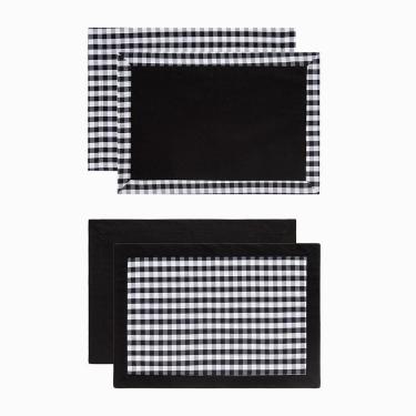 Imagem de Jogo Americano Copa E Cia 2 Peças Dupla Face Xadrez Preto E Branco