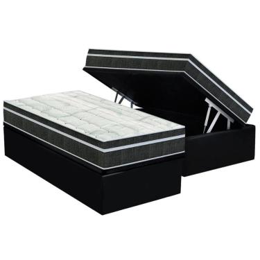 Imagem de Cama Box Baú Solteiro: Colchão Molas Bonnel Orthoflex Venezia + Base CRC Suede Black(88x188)