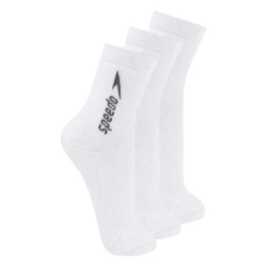 Imagem de Kit com 3 Pares de Meias Esportiva Cano Médio Speedo 8032, Branco, 39-