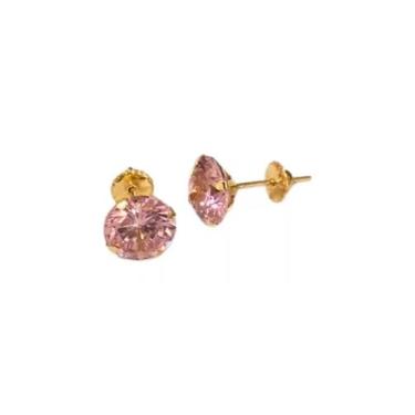 Imagem de Brinco De Ouro 18k750 Com Zirconia Redonda De 7mm Rosa - ZELLO JOIAS