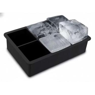 Imagem de Forma de Gelo Silicone Preta, Molde para Cubos Grandes, 6 Compartimentos, Bandeja Durável para Bebidas