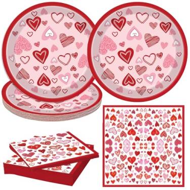 Imagem de 48 peças de pratos e guardanapos de papel de coração de dia dos namorados, suprimentos de festa, 17,8 cm, pratos de sobremesa descartáveis, guardanapos, utensílios de mesa para casamentos
