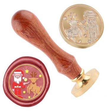 Imagem de Carimbo de lacre de cera de Natal Papai Noel carimbo de latão e uma alça de madeira carimbos cabeça para cartões de Natal festa convites carta envelope cartões presentes