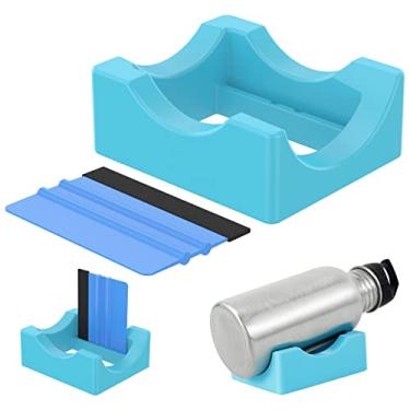 Imagem de KHZSPP Suporte de copo de silicone para copos com compartimento embutido, use para aplicar decalques de vinil para copos com rodo de borda de feltro, raspador de decalque para garrafas de copos