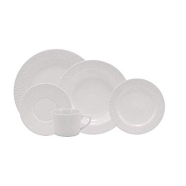 Imagem de Serviço de Jantar e Chá 20 peças em Porcelana. Modelo Redondo com Relevo Aspen. Fabricado pela Schmidt.