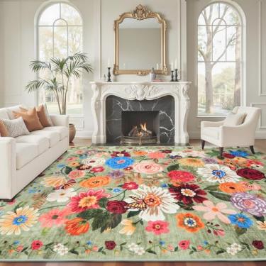 Imagem de Babovid Tapetes de área 22 x 30 cm lavável para sala de estar, tapete grande floral antiderrapante para sala de estar, quarto, casa de fazenda, sala de jantar, sala de jogos infantil (21 x 30 cm
