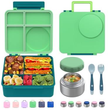 Imagem de joyYum Bento Box para crianças, lancheira para adultos com utensílios, pote de sopa térmica de aço inoxidável, recipientes reutilizáveis para lanche para escola, trabalho, viagens, sem BPA, fácil de