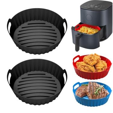 Imagem de OAWEEN 2 peças de forros de silicone para fritadeira de ar reutilizável, redondo, 20 cm, cesta de airfryer engrossada para bandeja de cozimento de 3,6 a 5 QT, acessórios de utensílios de cozinha