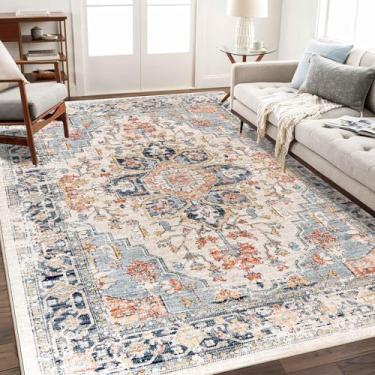 Imagem de Enkor Tapetes macios de área, 12 x 18 cm, lavável, antiderrapante, boho, para sala de estar, quarto, estilo vintage, tapete de casa de fazenda para entrada de cozinha, laranja e preto