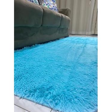 Imagem de Tapete sala antiderrapente antialergico Azul BB Peludo aveludado nao solta pelo indiano 1,00x1,50