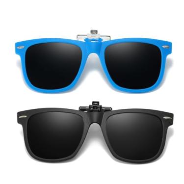 Imagem de Trysee Óculos de sol com clipe sobre óculos de grau para meninos e meninas de 6 a 12 anos polarizados, proteção UV400, flip up TS-CO-J31, D05 pacote com 2 (preto + azul), Medium