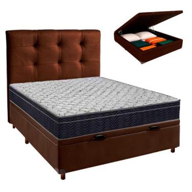 Imagem de Box Bau Marrom+Colchão Casal Airtech 150 Ortobom+Cabeceira