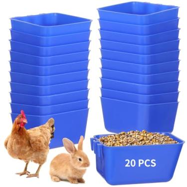 Imagem de 20 copos de gaiola de 473 ml para frango, pássaros e pequenos animais, alimentadores suspensos de plástico, bebedouros, tigelas de sementes para animais de estimação, pombos, papagaios, galos, coelhos