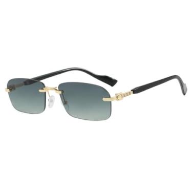 Imagem de Óculos de sol de metal sem aro feminino para homens, vintage, punk, luxuoso, designer, popular, óculos de sol UV400 (verde escuro)