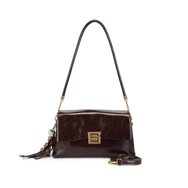 Imagem de RTPRTP Bolsa de ombro feminina de poliuretano com decoração de borla estilo retrô, bolsa transversal, alça de ombro destacável, carteira marrom, Marrom, Small, Bolsa quadrada pequena transversal