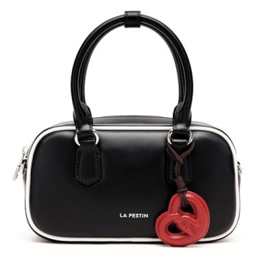 Imagem de Bolsa de ombro feminina LA FESTIN retrô Boston com alça ajustável para viagens e festas, Preto, Small