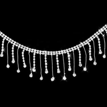 Imagem de Corrente de strass com acabamento de strass de 1 metro de prata, franja, fita de contas de cristal, borla, enfeite de corrente de borla, enfeites para artesanato faça você mesmo, acessórios de roupas