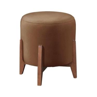 Imagem de Puff Estofado Decorativo Para Sala Redondo Thor Veludo capuccino